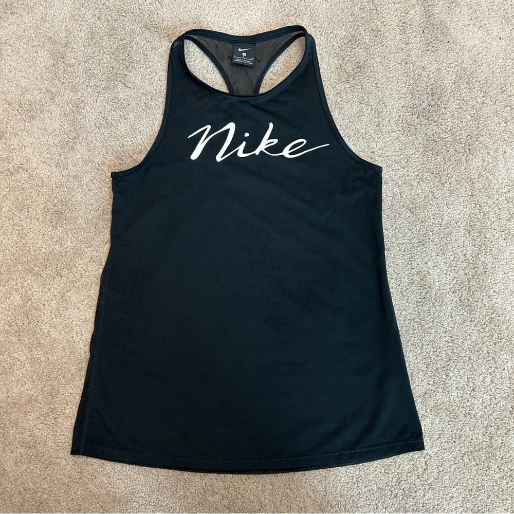 Nike black white logo mesh Racerback tank top Sz S